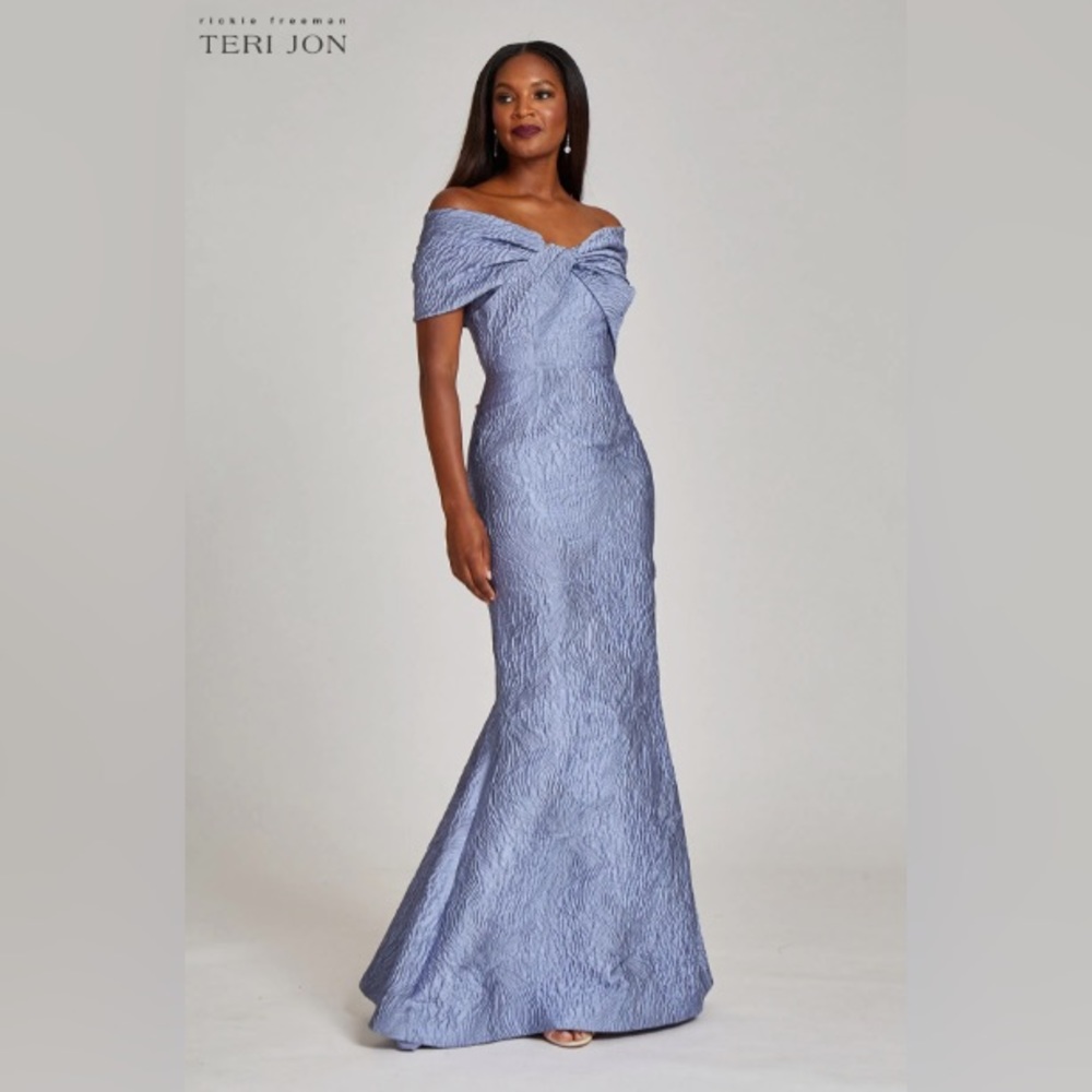 Teri Jon Bow Bodice Jacquard Mermaid Gown